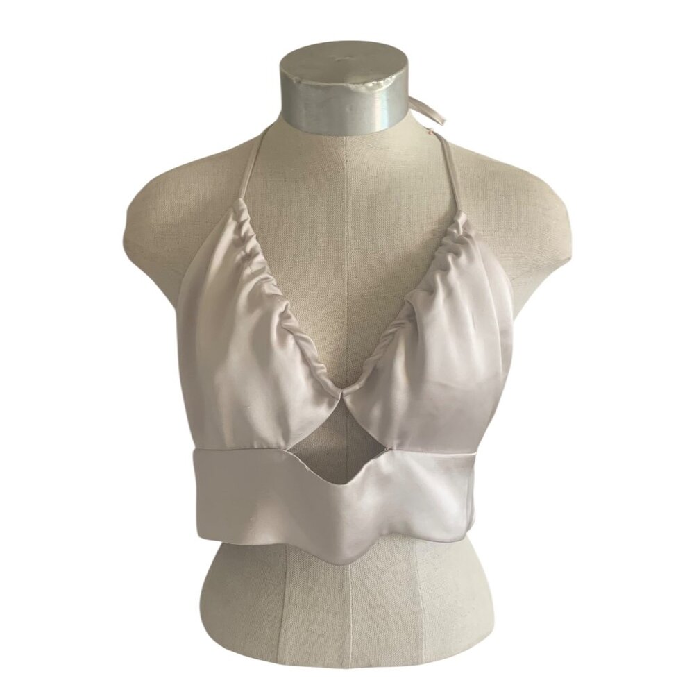 GARAGE Pebble Gray Kristina Smocked-Back Women's Halter Top NWT Size XL